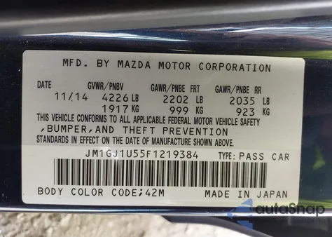2015 Mazda Mazda6 I Sport from USA, damaged, VIN JM1GJ1U55F1219384